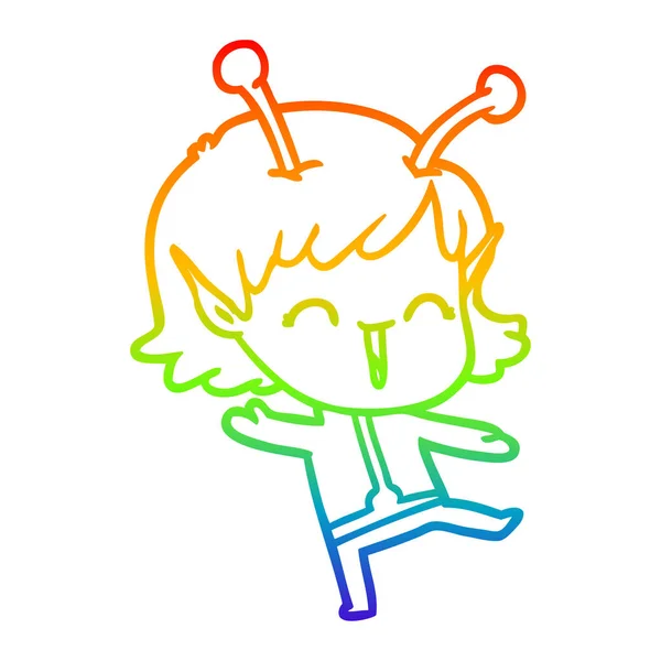 Arco-íris linha gradiente desenho cartoon menina alienígena rindo —  Vetores de Stock