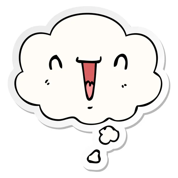 Aranyos boldog karikatúra arc és a gondolat buborék, mint egy nyomtatott matrica — Stock Vector