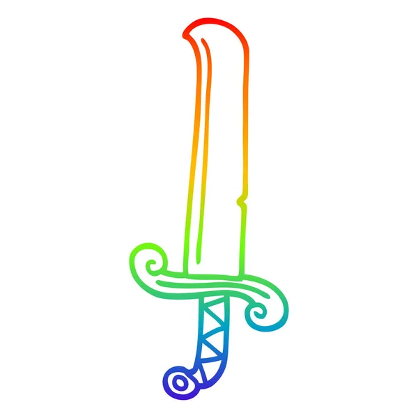 Arco iris gradiente línea dibujo dibujos animados espada larga — Archivo Imágenes Vectoriales