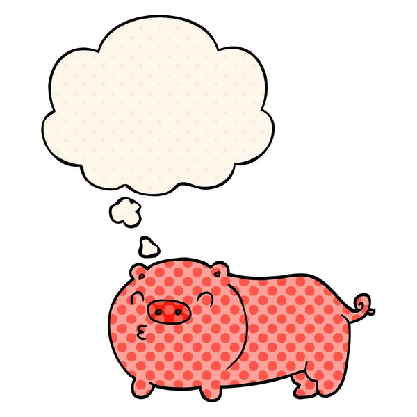 Kartun babi dan berpikir gelembung dalam gaya buku komik - Stok Vektor