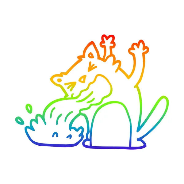 Regenbogengradienten Linie Zeichnung Karikatur Katze krank — Stockvektor