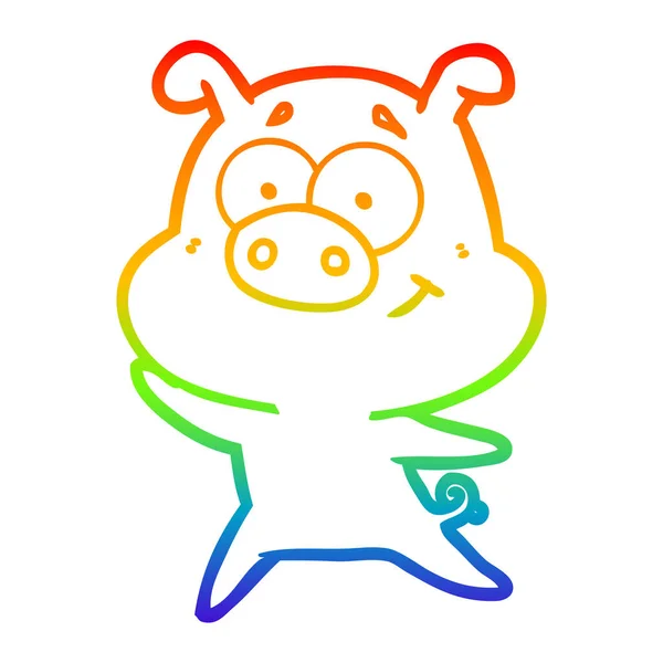 Rainbow gradient line drawing happy cartoon pig — Stock Vector