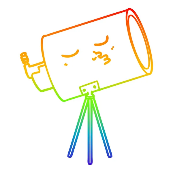 Arco-íris linha gradiente desenho cartoon telescópio com rosto — Vetor de Stock