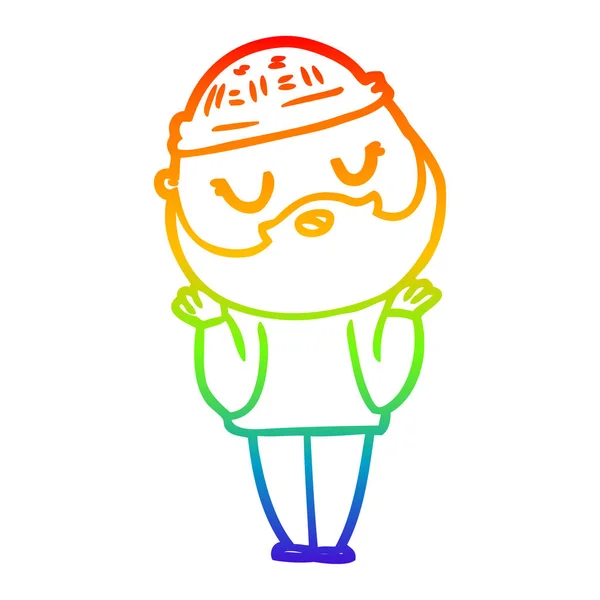 Rainbow gradient ligne dessin animé mignon homme avec barbe — Image vectorielle