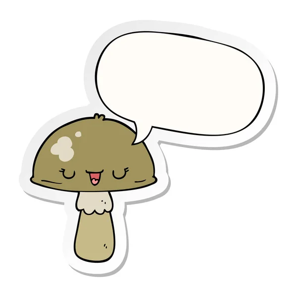 Autocollant champignon dessin animé et bulle d'expression — Image vectorielle