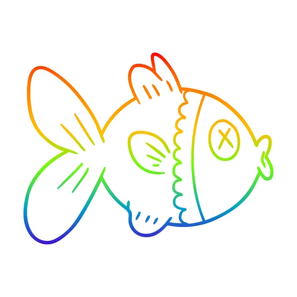 Regenboog gradiënt lijntekening cartoon goudvis — Stockvector