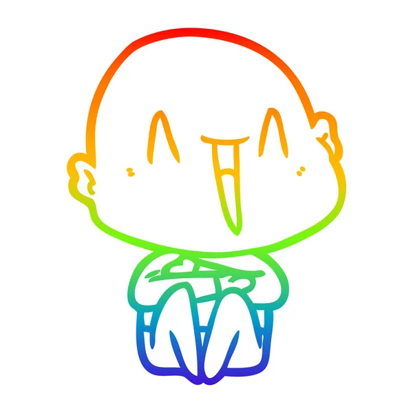 Arco iris gradiente línea dibujo feliz dibujos animados calvo hombre — Archivo Imágenes Vectoriales