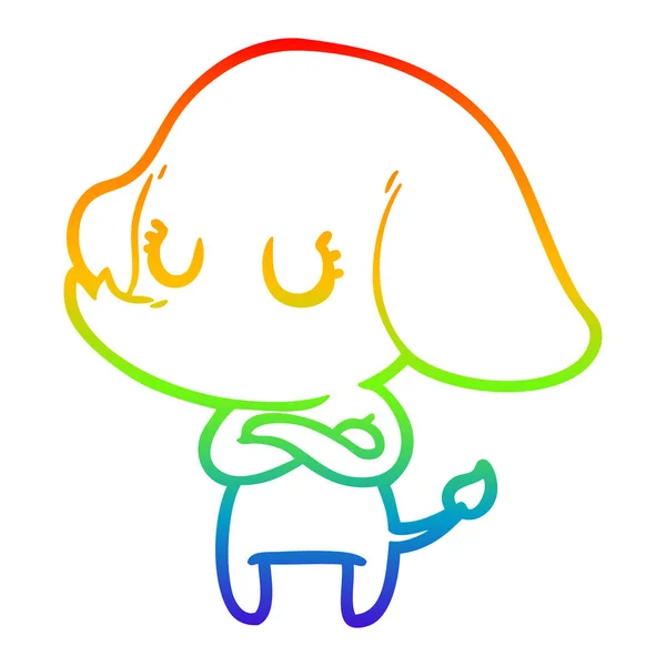 Gradient arc-en-ciel ligne dessin mignon dessin animé éléphant — Image vectorielle