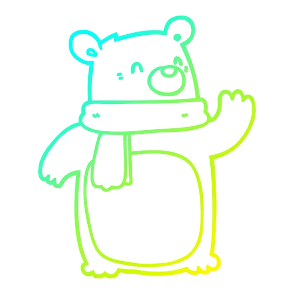 スカーフを身に着けている冷たいグラデーションライン描画漫画クマ — ストックベクタ
