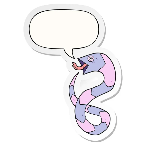 Sifflement dessin animé serpent et parole bulle autocollant — Image vectorielle