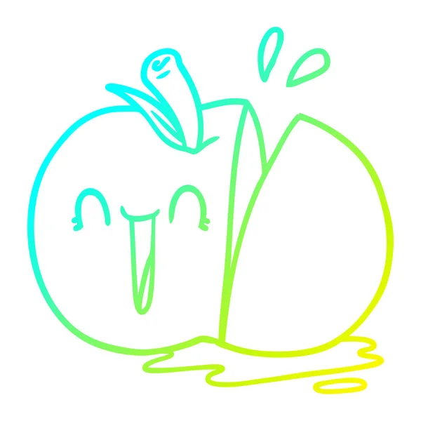 冷たいグラデーションラインは幸せな漫画スライスリンゴを描く — ストックベクタ