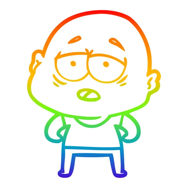 Arco iris gradiente línea dibujo dibujos animados hombre calvo cansado — Vector de stock