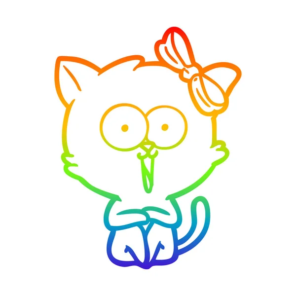 Rainbow gradient line drawing cartoon cat — Stock Vector