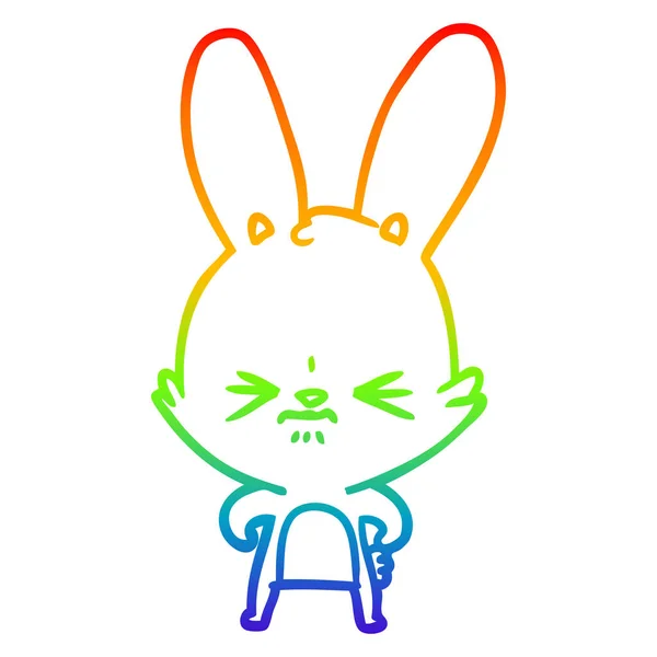 Rainbow gradient line drawing cute cartoon rabbit — Stock Vector