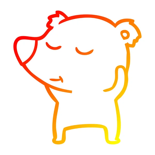 Línea de gradiente caliente dibujo feliz dibujos animados oso polar — Archivo Imágenes Vectoriales
