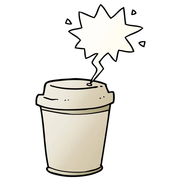 Tecknad Takeout kaffekopp och pratbubbla i slät lutning — Stock vektor