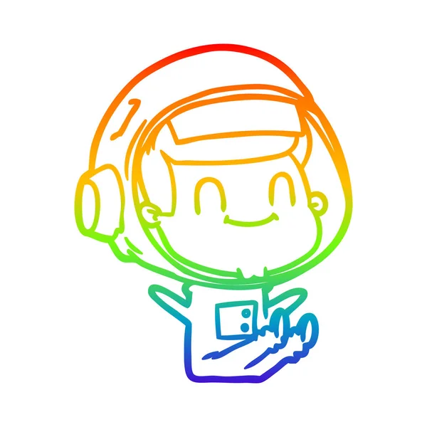 Rainbow gradient linje ritning lycklig tecknad astronaut man — Stock vektor