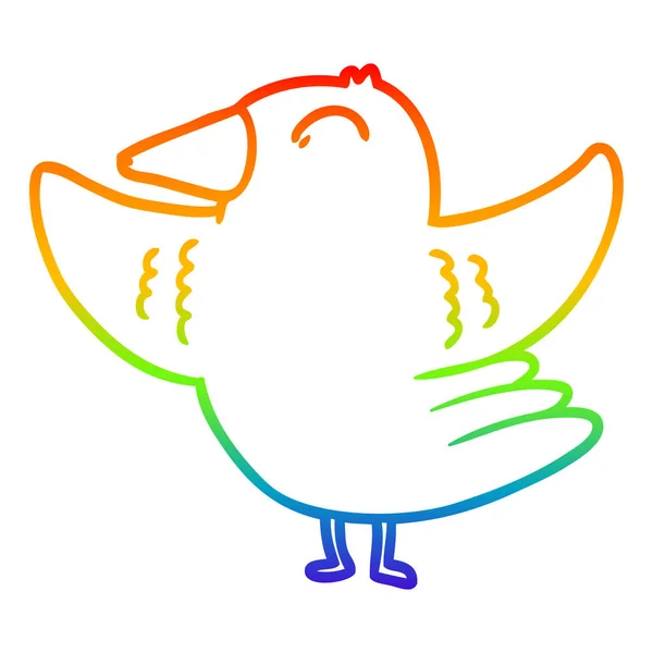 Gradient arc-en-ciel ligne dessin dessin dessin animé oiseau écarter les ailes — Image vectorielle