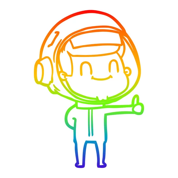 Linea gradiente arcobaleno disegno felice astronauta cartone animato — Vettoriale Stock