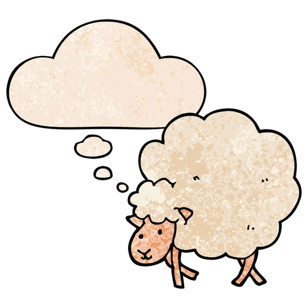 Cartone animato pecore e bolla di pensiero in grunge texture modello stile — Vettoriale Stock