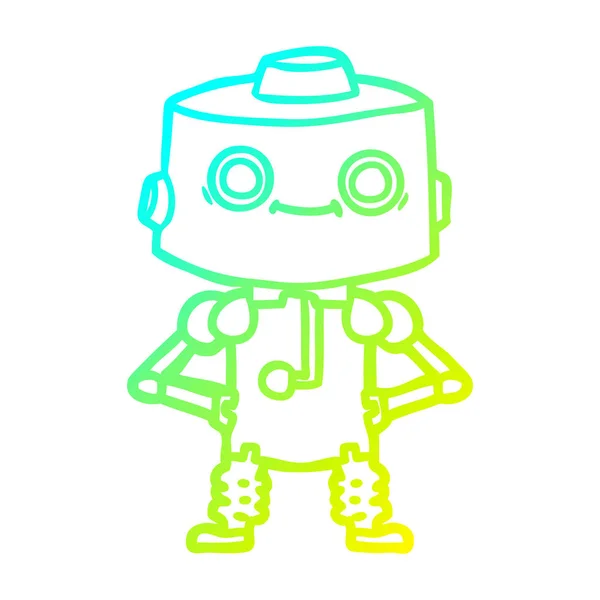 Línea de gradiente frío dibujo robot de dibujos animados — Vector de stock