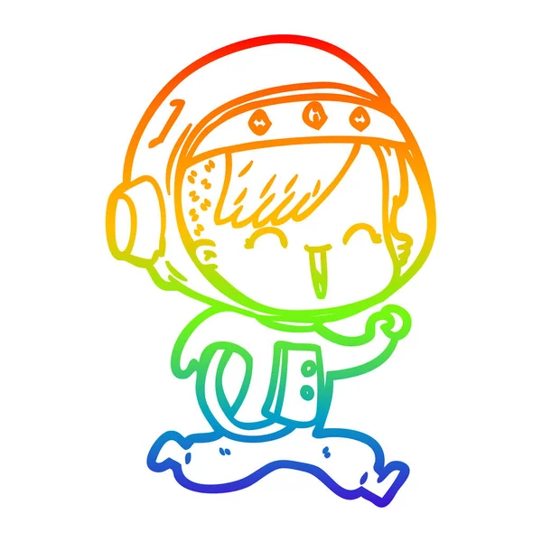 虹のグラデーションラインは幸せな漫画の宇宙の女の子を描きます — ストックベクタ