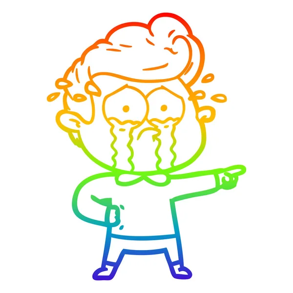 Rainbow gradient line drawing cartoon crying man — Stock Vector