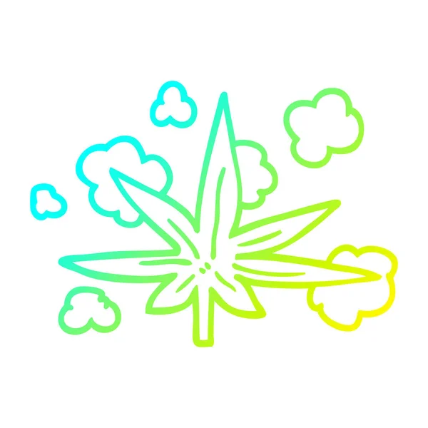 Línea de gradiente frío dibujo dibujos animados marihuana hoja — Vector de stock