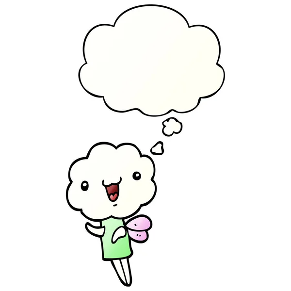 Leuke cartoon Cloud hoofd schepsel en dacht bubble in gladde gr — Stockvector
