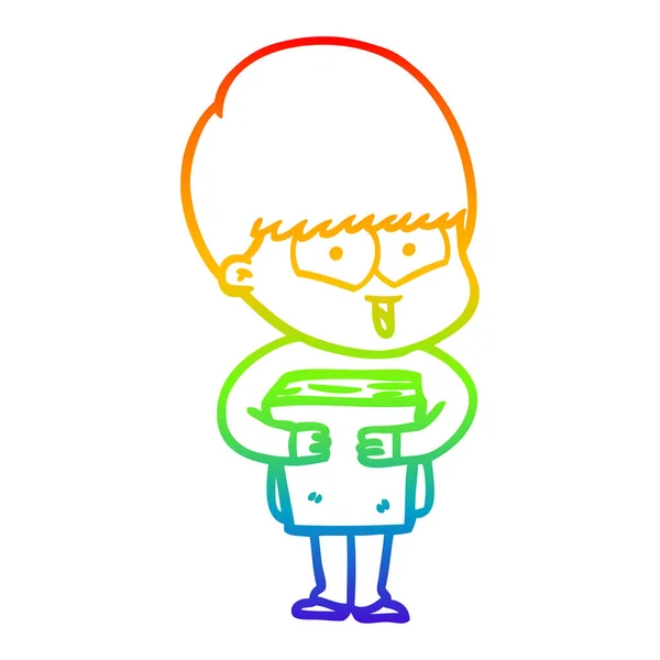 Curcubeu gradient linie desen animat fericit băiat — Vector de stoc