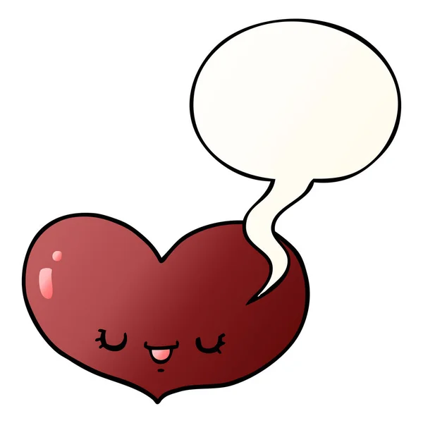 Cartoon liefde hart karakter en toespraak bubble in gladde gradien — Stockvector