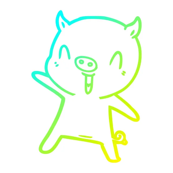 Froid gradient ligne dessin dessin animé porc danse — Image vectorielle
