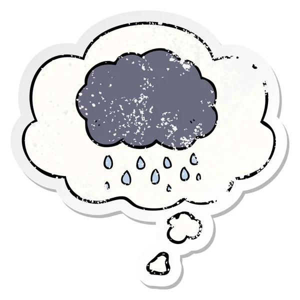 Nuage de dessin animé pluie et bulle de pensée comme un st usé affligé — Image vectorielle