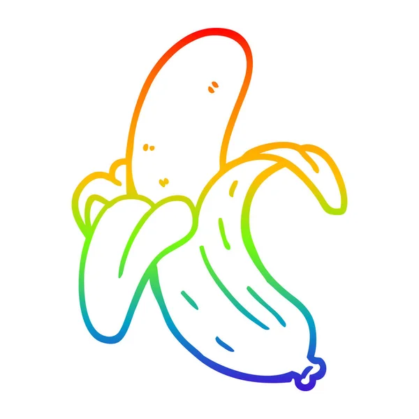 Regenbogen-Gradienten-Linie Zeichnung Karikatur Banane — Stockvektor