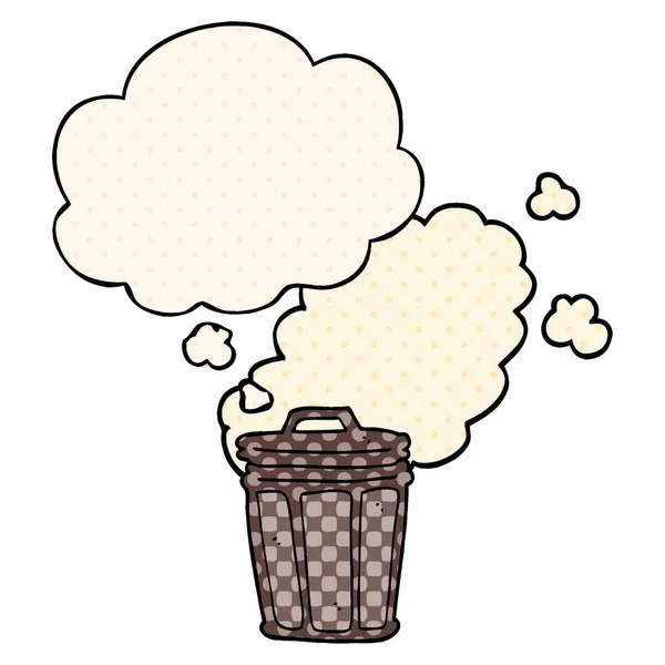 Dessin animé poubelle puante peut et bulle de pensée dans la bande dessinée styl — Image vectorielle