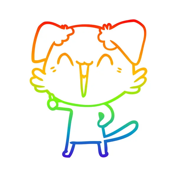 虹のグラデーションラインは幸せな小さな犬の漫画を描く — ストックベクタ
