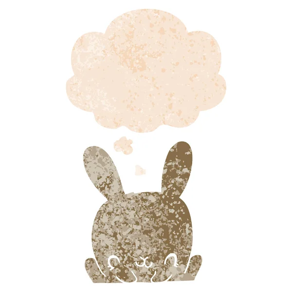 Retro dokulu tarzında karikatür tavşan ve düşünce balonu — Stok Vektör