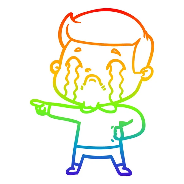Arco iris gradiente línea dibujo dibujos animados hombre llorando — Vector de stock