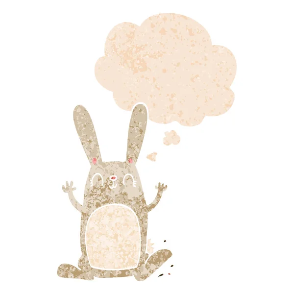 Мультяшний кролик і мислення бульбашки в ретро текстурованому стилі — стоковий вектор
