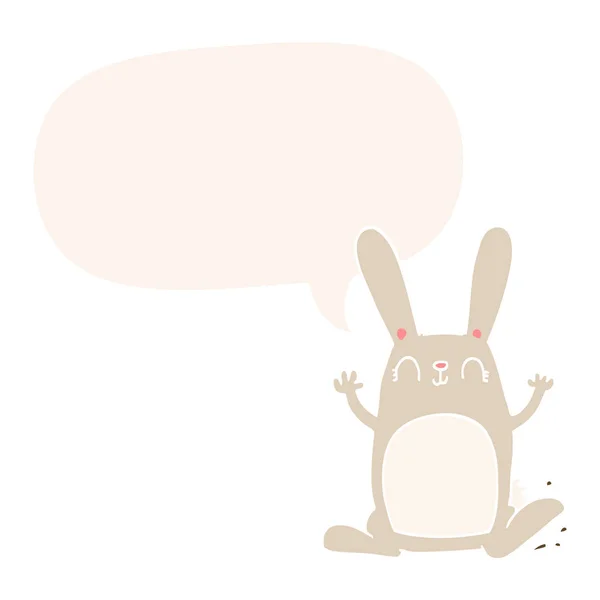 Cartoon rabbit and speech bubble in retro style — Stock Vector