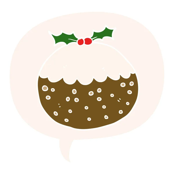 Pudding de Noël dessin animé et bulle de discours dans le style rétro — Image vectorielle