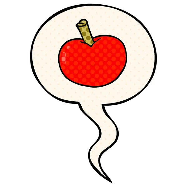 Cartoon apple and speech bubble in comic book style — Stock Vector