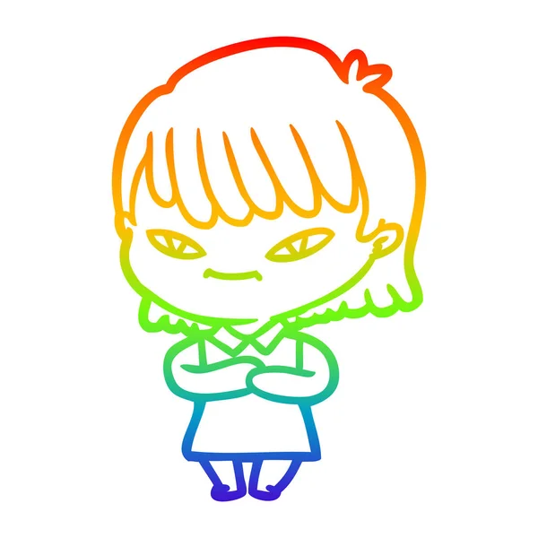 Rainbow gradient ligne dessin dessin femme dessin animé — Image vectorielle