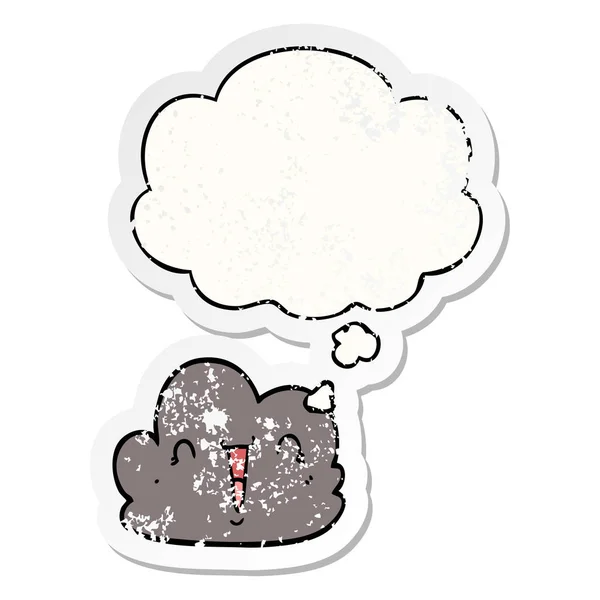 Cartoon Happy Cloud en gedachte Bubble als een verdrietig versleten STIC — Stockvector