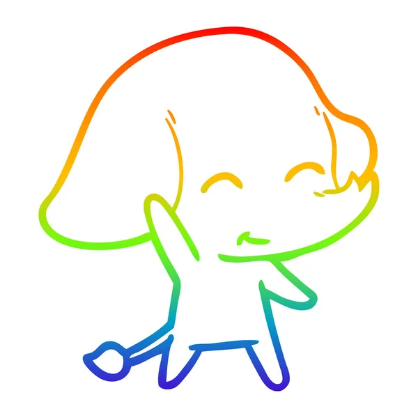Rainbow gradient line drawing cute cartoon elephant — Stock Vector