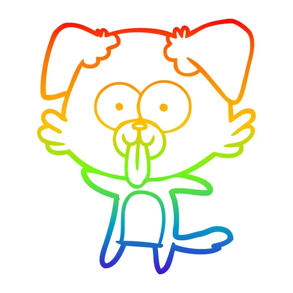 Linea gradiente arcobaleno disegno cartone animato cane con lingua attaccare o — Vettoriale Stock