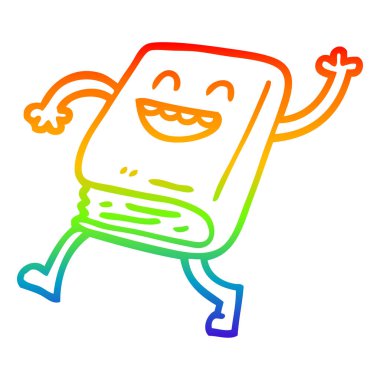 gökkuşağı degrade çizgi çizim karikatür mutlu kitap sallayarak