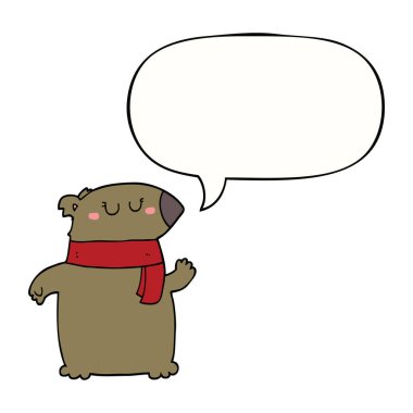 karikatür ayı ve eşarp ve konuşma balonu