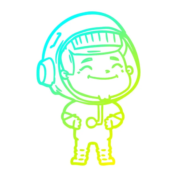 Línea de gradiente frío dibujo feliz astronauta de dibujos animados — Vector de stock