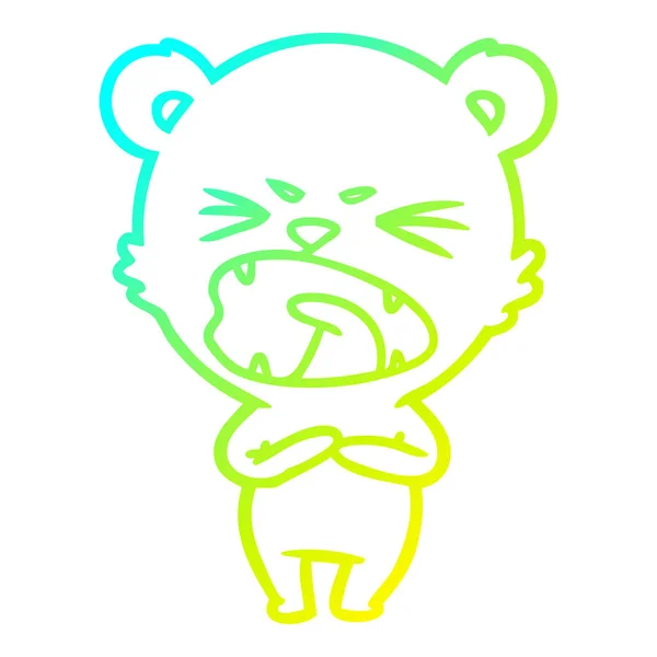 Холодная градиентная линия рисунок сердитый мультяшный белый медведь — стоковый вектор